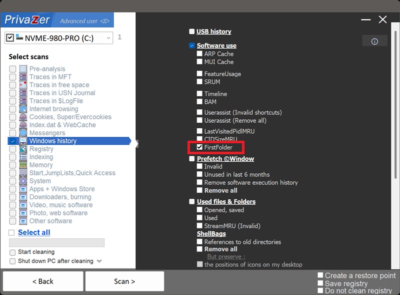 How to clean the first folder shown in Open/Save dialogs on Windows (FirstFolder)
