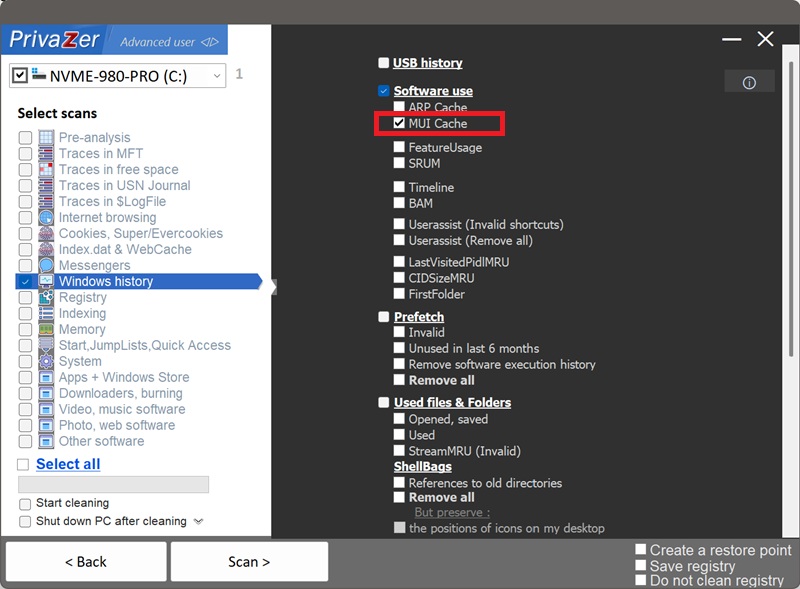 How to clean MUI Cache on Windows. Software use options: MUI Cache