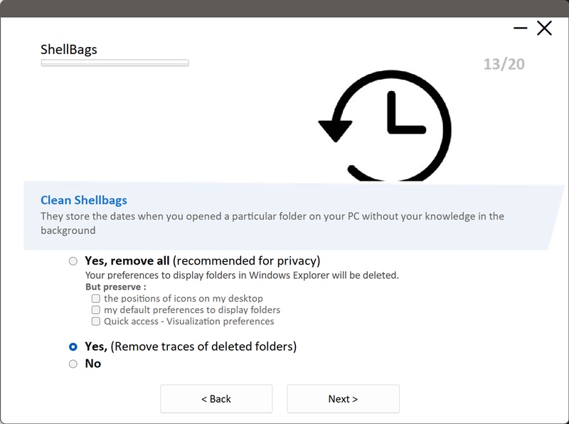 PrivaZer options menu (quick setup) - Shellbags options