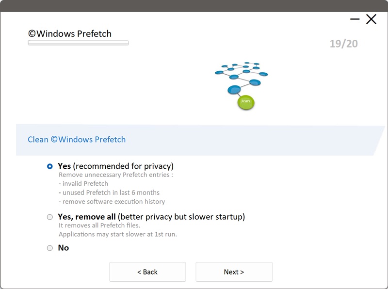 PrivaZer options menu (quick setup) - Prefetch options